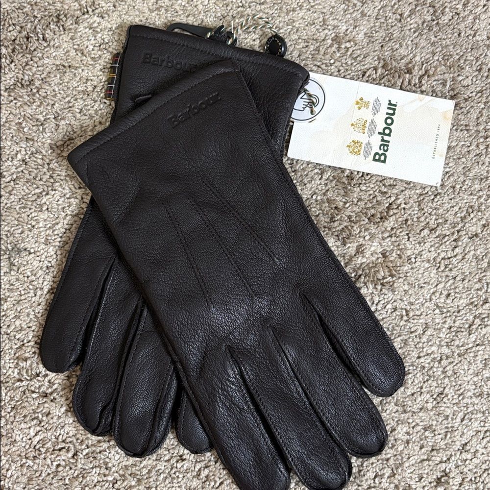 NWT Barbour Bexley Burnished Leather Gloves Medium chocolate